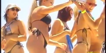 Fit chicks go crazy at the beach