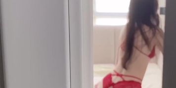 Sexy Red Lingerie Dildo Masturbate