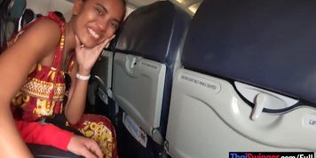 Thai teen gf on an airplane and on boyfriends big cock in the hotel