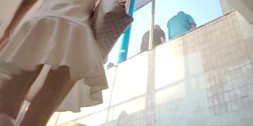 Sexy young blonde voyeur upskirt