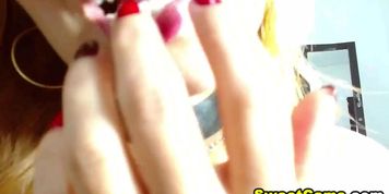 Horny blonde slut shaking orgasam