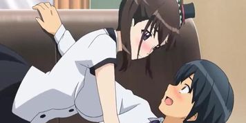 Two cute maids with huge anime boobs give a titty fuck for facial