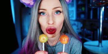 Neko 4K ASMR Lollipop + Gum Chewing + Kissing ? Nya! Kawaii ^_^