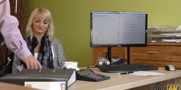 LOAN4K. Blonde is rammed by the horny lender right on his working table (Katy Rose)