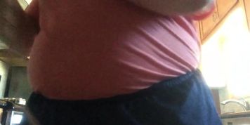 BBW gainer with huge, bloated belly