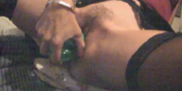 Fucking my slut pussy with a bottle. Slut wife, MILF showing off her used, gaped screw hole.
