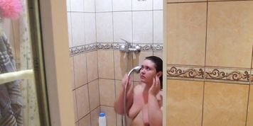 Peeped as a Russian plump wash in the bathroom