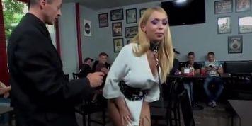 Blonde anal fucked in public bar