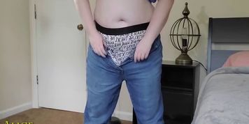 BHS footage strapping Krubera dildo on under my jeans