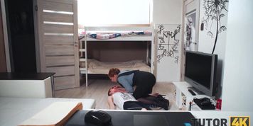 TUTOR4K. Rich mans stepson bullying tutor and she has to spread legs