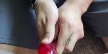 Trying a double-sided dildo for the first time