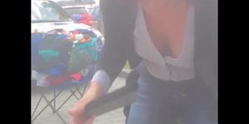 Amateur down the blue blouse shot at the market