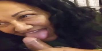 Mature sucks her young BFs cock on camera shy