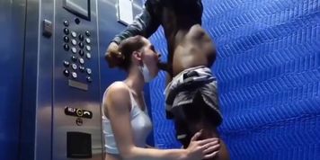 Girl Sucks Her Black Bull in the Elevator