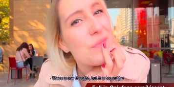 18 Girl Likes Public Blowjob And Drink Coffee With Cum