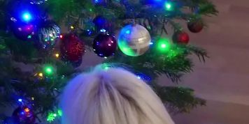 Woman decorating tree seeks assistance with ladder