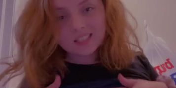 Barely legal red head touches herself