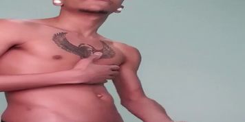 Latin Teen jerking of after futboll game with his 23 CM cock