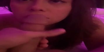 Latina hazel eyed girlfriend loves gagging on Daddys big dick