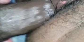 Cum in hairy black pussy