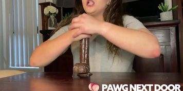 Australian PAWG MILF Practices Sloppy Deepthroat on Big Black Dildo