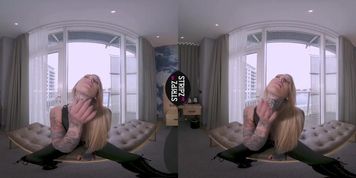 VR Tattooded Blonde Sensual Striptease