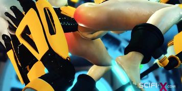 SCIFI-X - Sci-fi BDSM cuffed and fucked. A sexy young hottie and shemale android in the lab