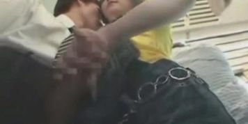 Mosaic; anthomaniac girl in train gives geek handjob