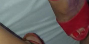 Ballbusting footjob by amateur Brazilian wife