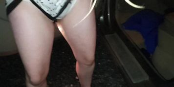 Pissing my PJ shorts and tight panties in the car seat!!