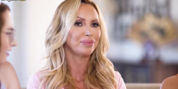 Skilled milf with fake boobs seduced teen girls and offered threesome