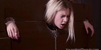 Blonde whore gets her ass drilled in the BDSM dungeon