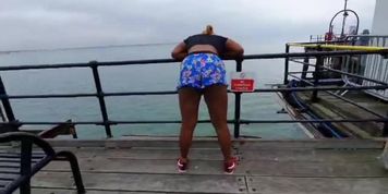 Public Voyeur Beautiful Ebony Teen Flashing Tits And Bubble Butt In Beach Pier Candid Tease 