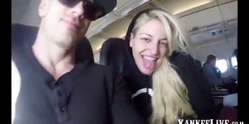 Blonde girl sucks cock in a airplane