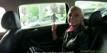 Hot blonde tight pussy fucked in fake taxi