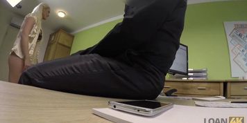 LOAN4K&period; Agent gives blonde some money for on-line shop with lingeri