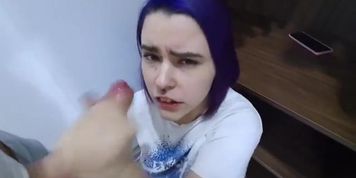 Guy fucks stepsis with blue hair and cums on ass