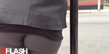 Cum on girl at bus stop