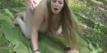 Chubby teen girl doggystyle anal sex outdoor