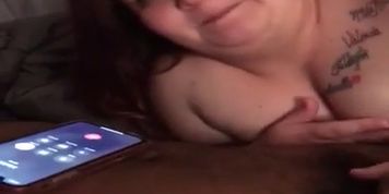 White submissive bbw slut sucks bbc while on phone with bf