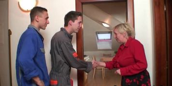 GRANDMA FRIENDS - Granny offers her old body for 2 guys