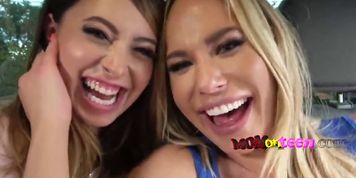 Two hot babes enjoy his cock too much