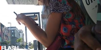 Flash Teen At Bus Stop