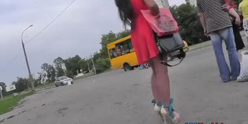 Breathtaking brunette hair upskirt beauty
