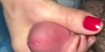 Wife strokes my hairy dick, I cum in her lace panties (My Balls)