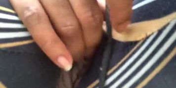 Masturbating outside through hole in pants (Fatpussy)