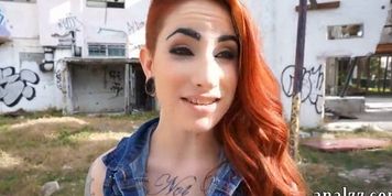Hot emo redhead chick first time anal fucking outdoor in public