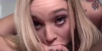 Blonde Tattooed girl gets it down the throat 