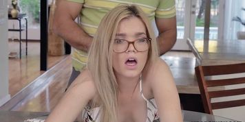Geek cutie fondled and fucked by her old nasty stepdad
