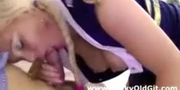 Older British guy fucks blonde in stockings